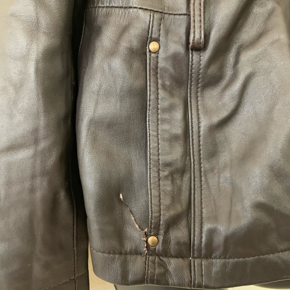 Nine West Brown Leather Leopard Lined Jacket - Picture 6 of 8